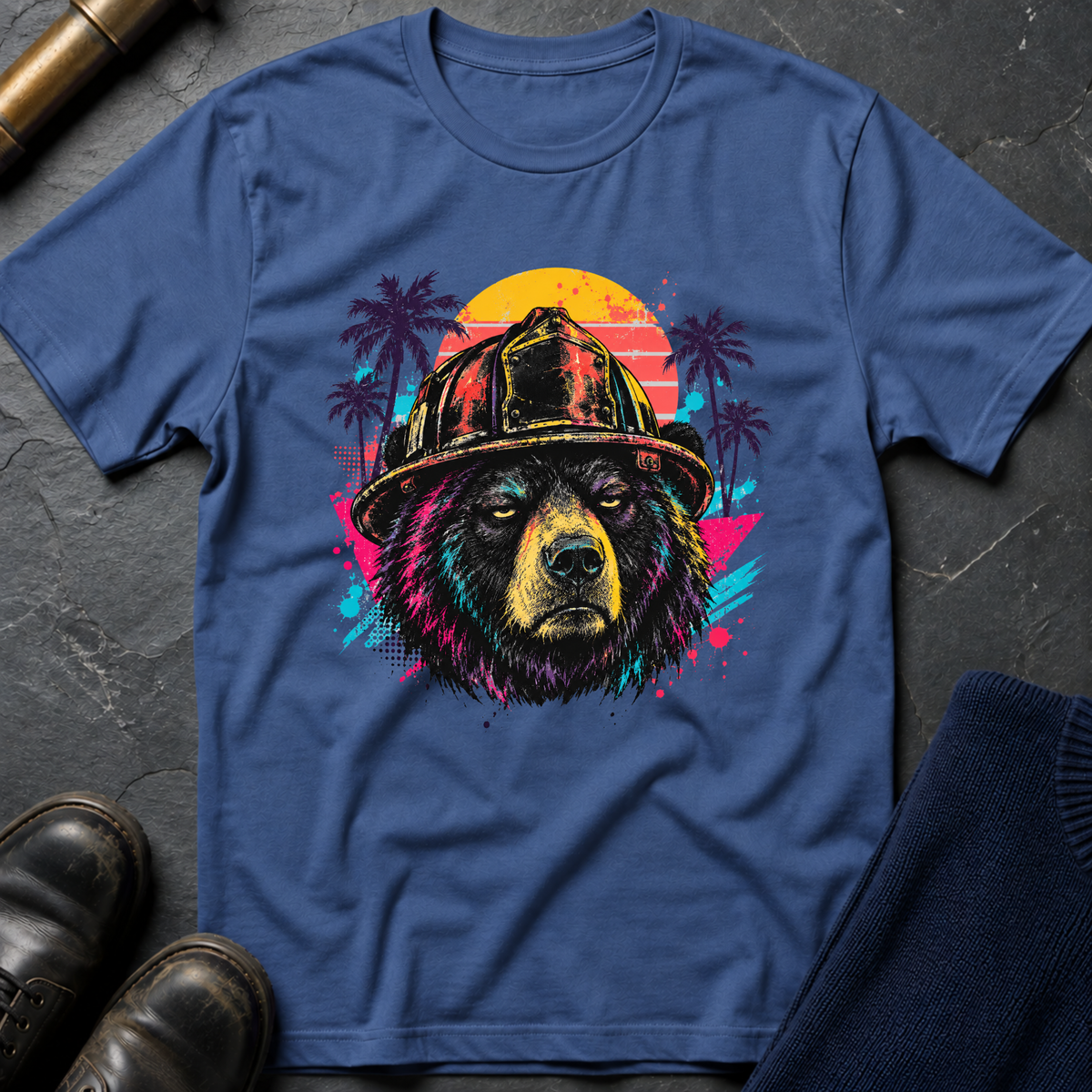 Retro Bear T-Shirt — Heather Indigo