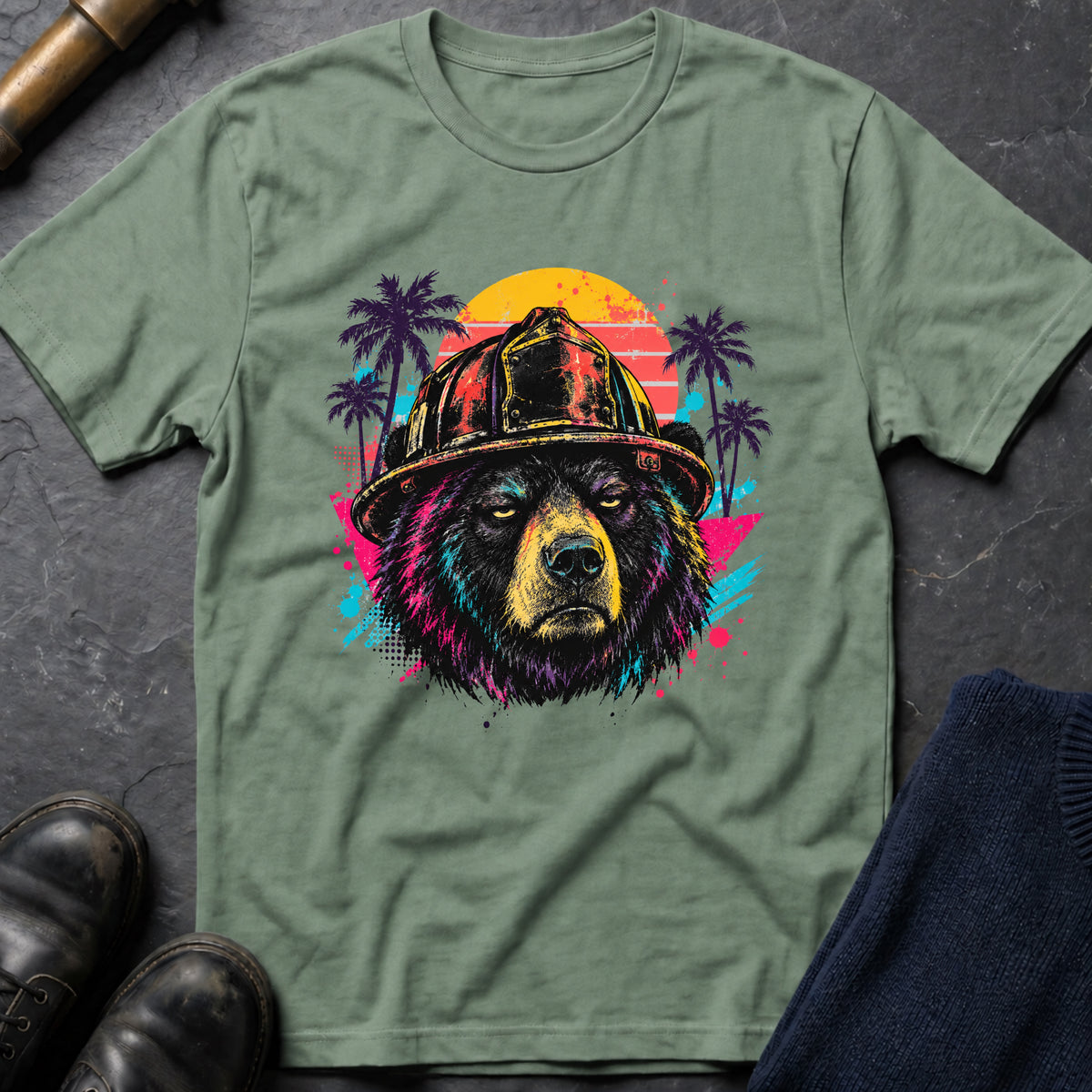 Retro Bear T-Shirt — Sage