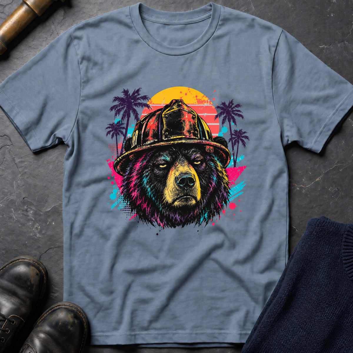 Retro Bear T-Shirt — Stone Blue