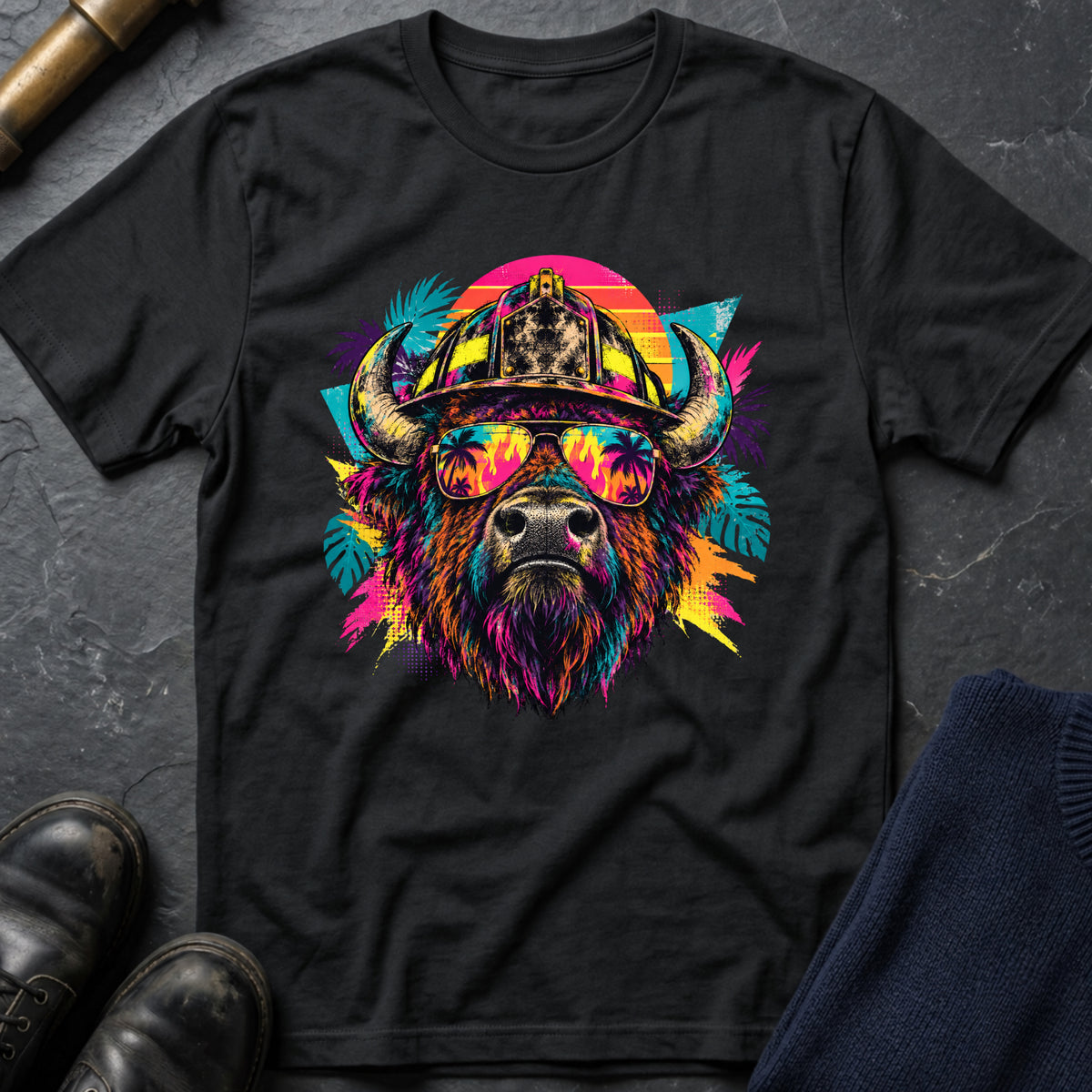 Retro Bison T-Shirt — Black