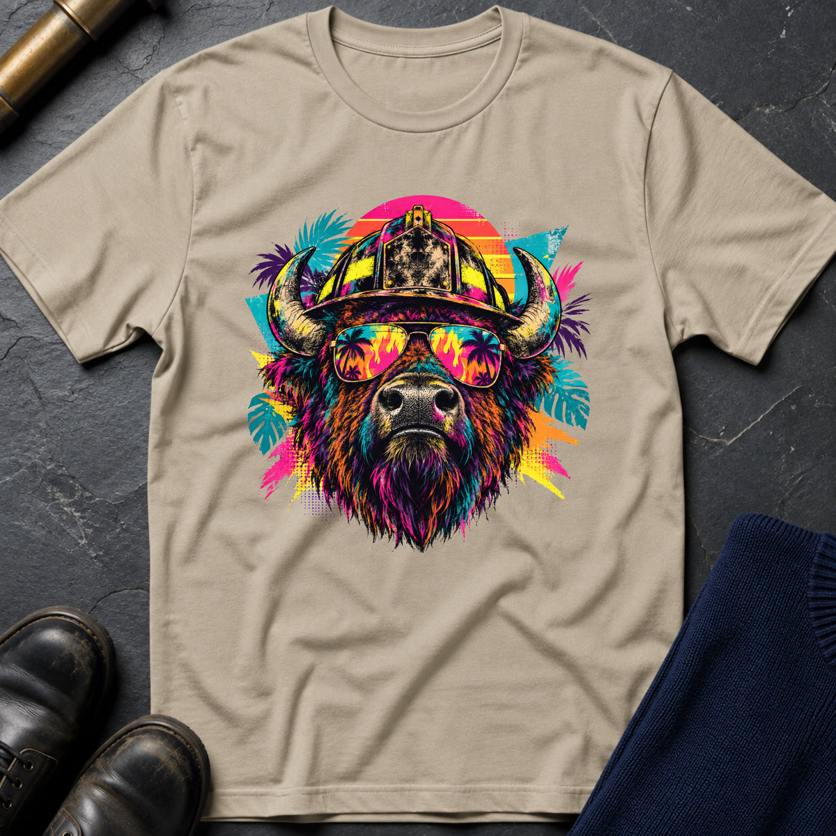 Retro Bison T-Shirt — Sand