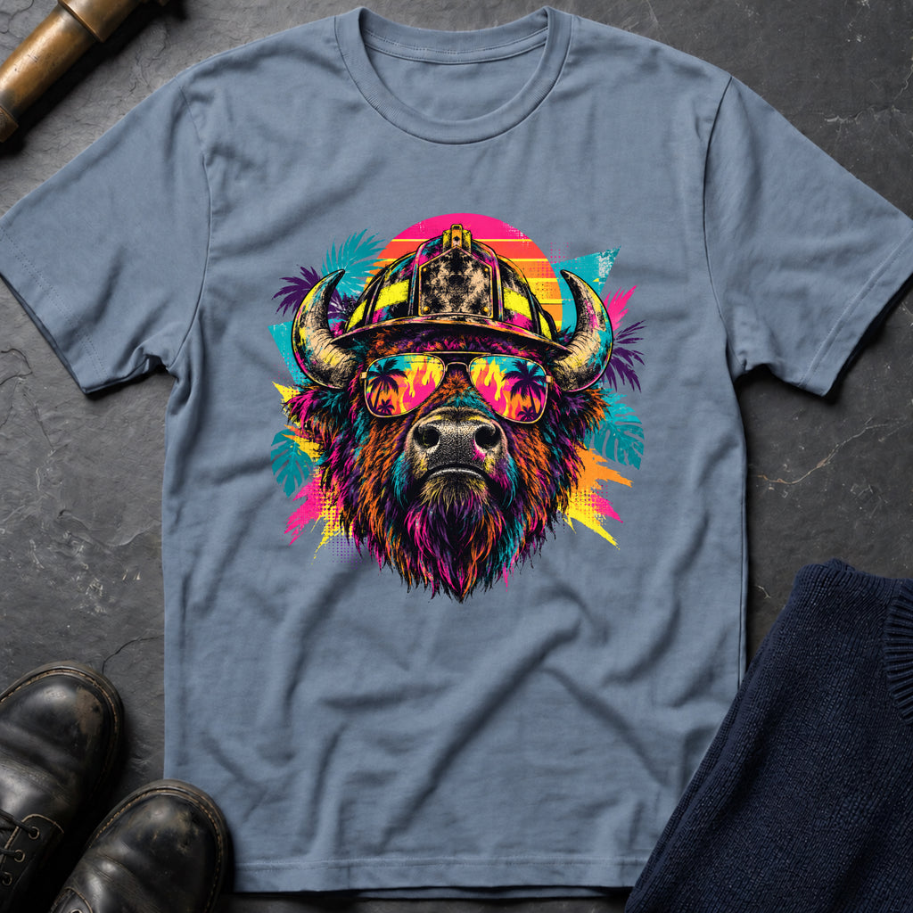 Retro Bison T-Shirt — Stone Blue