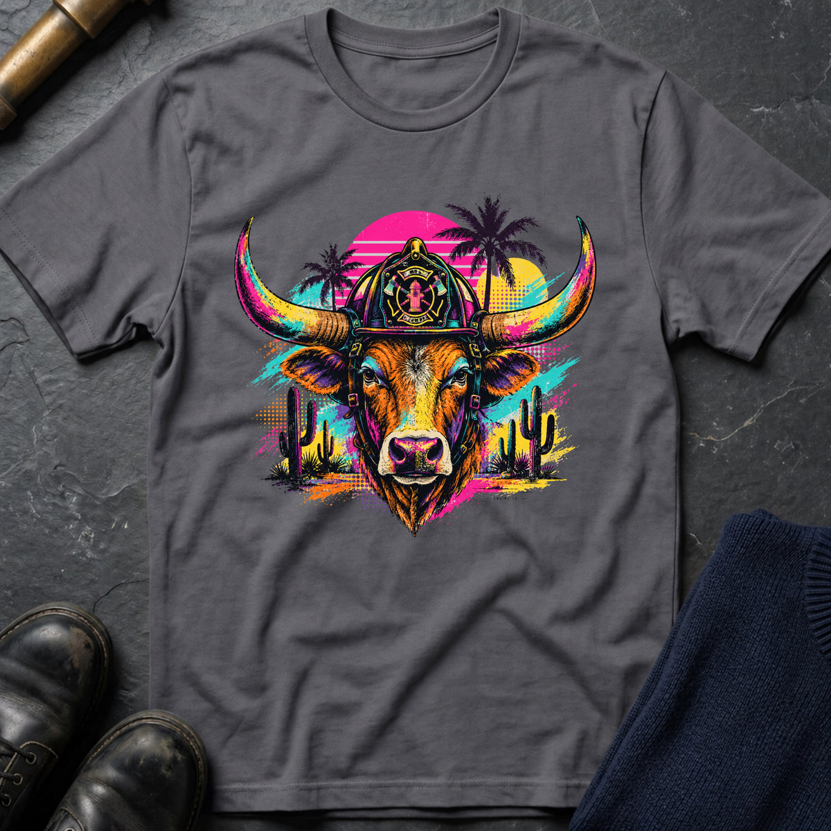 Retro Bull T-Shirt — Charcoal