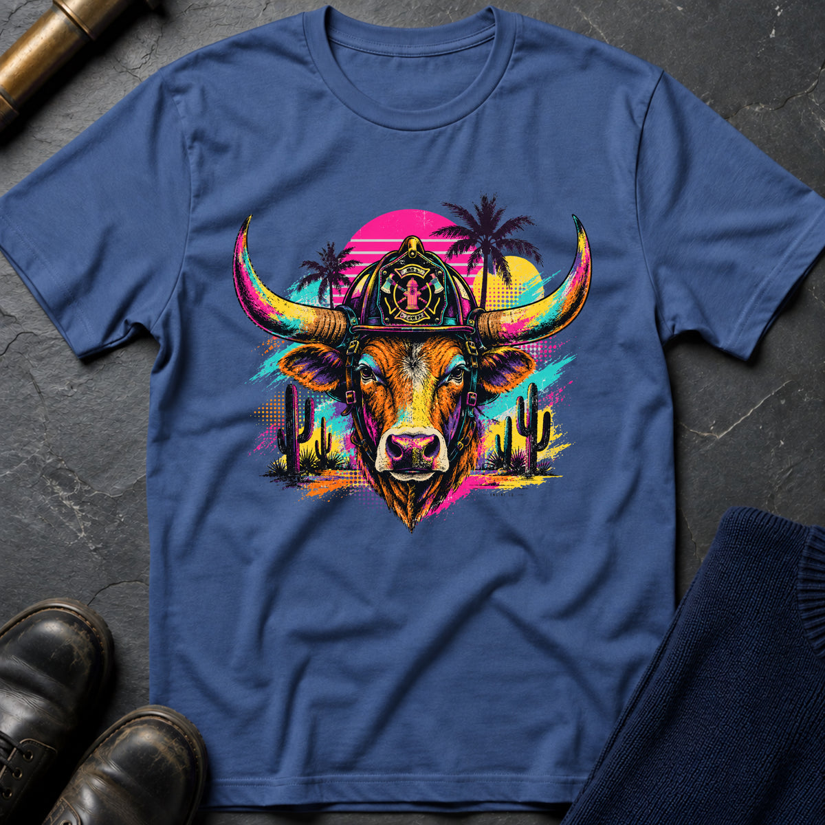 Retro Bull T-Shirt — Heather Indigo