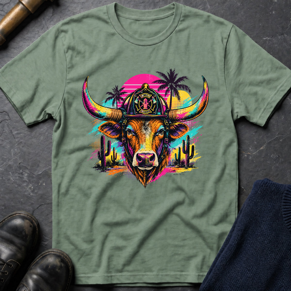 Retro Bull T-Shirt — Sage