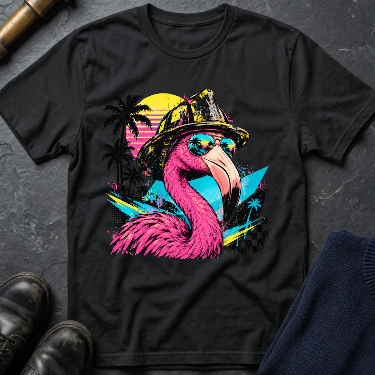 Retro Flamingo T-Shirt — Black
