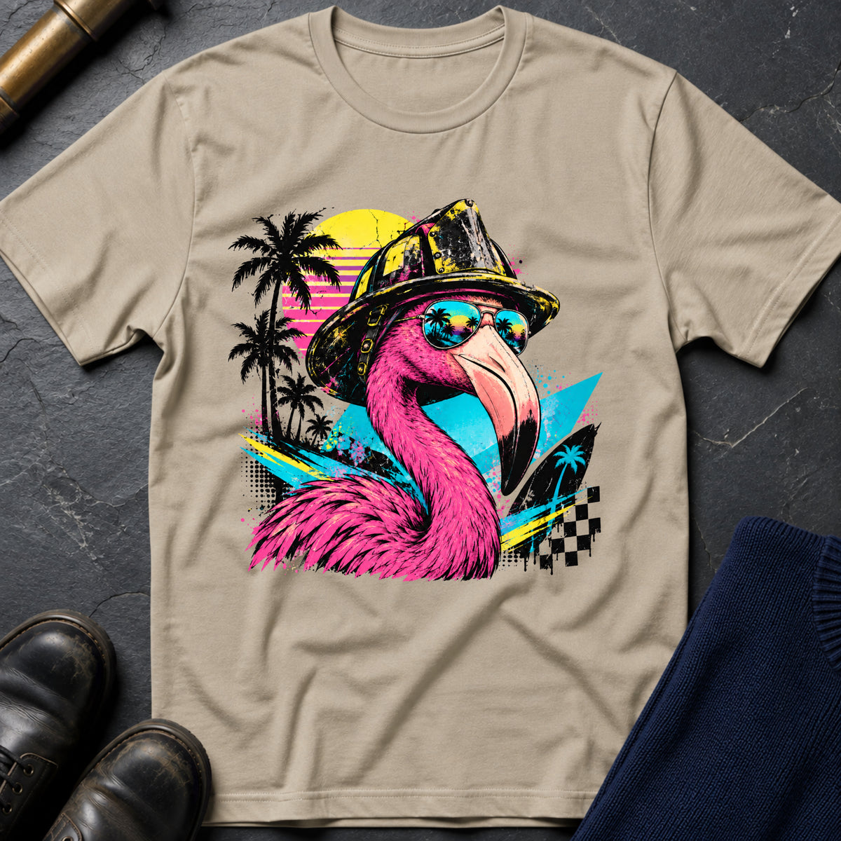 Retro Flamingo T-Shirt — Sand
