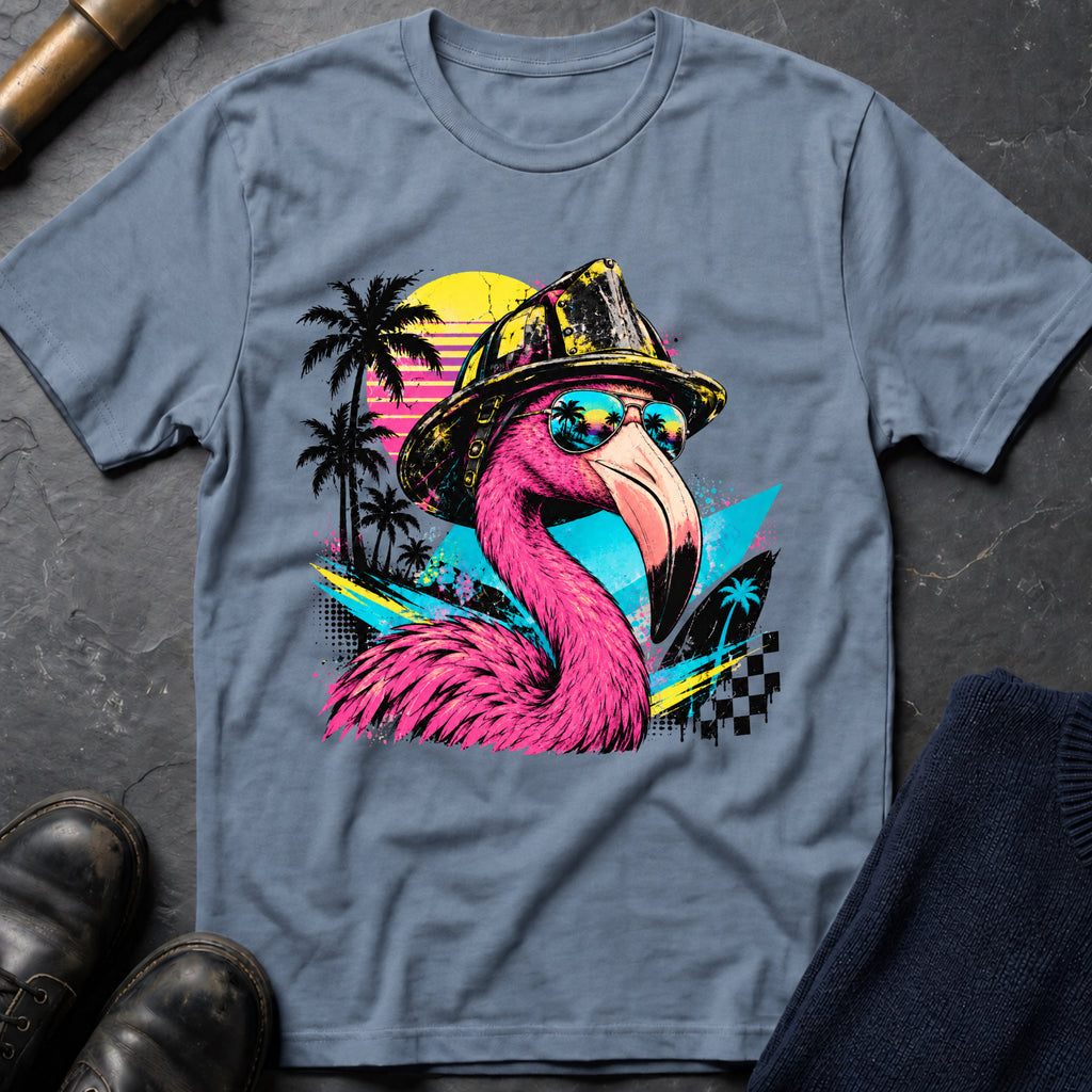 Retro Flamingo T-Shirt — Stone Blue