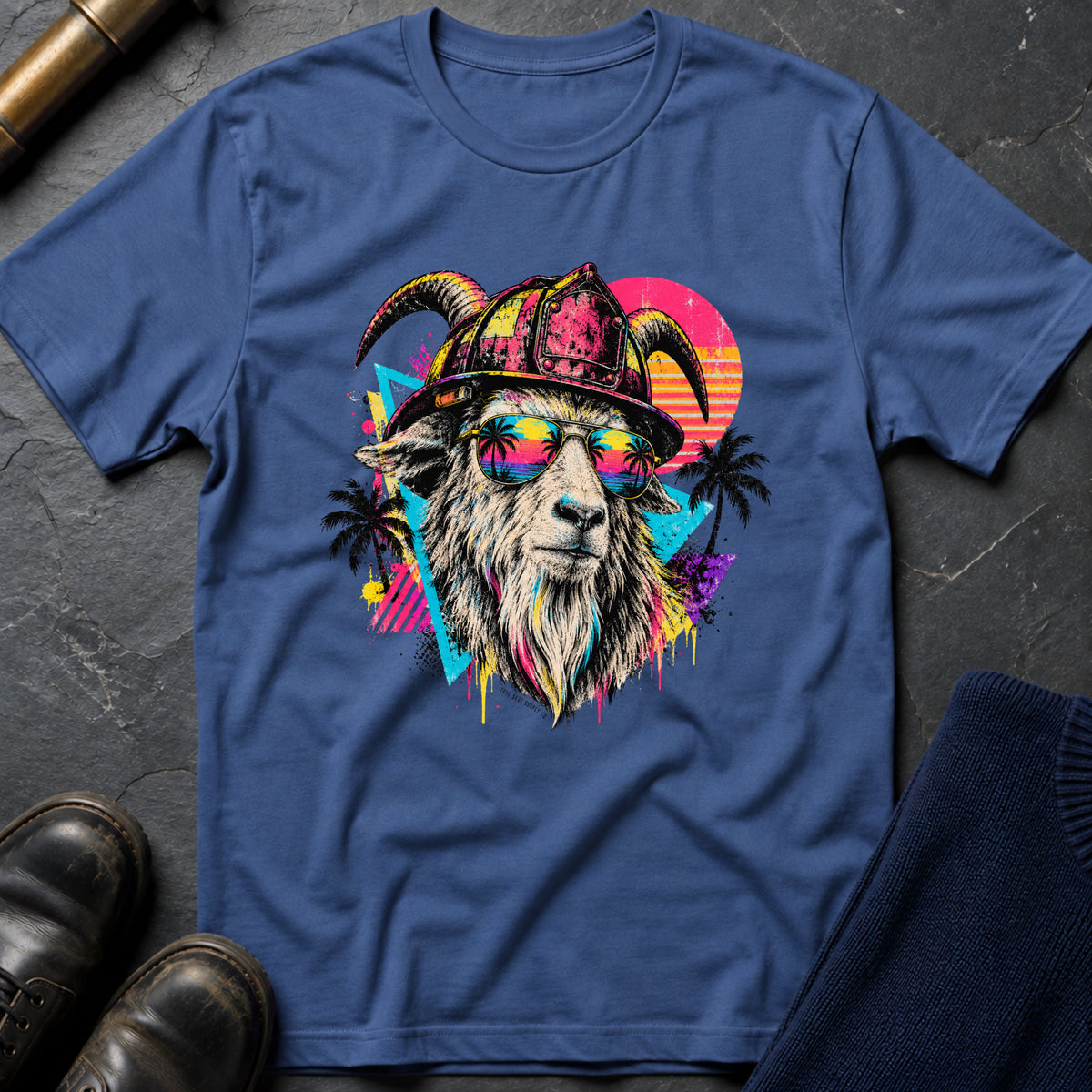 Retro Goat T-Shirt — Heather Indigo