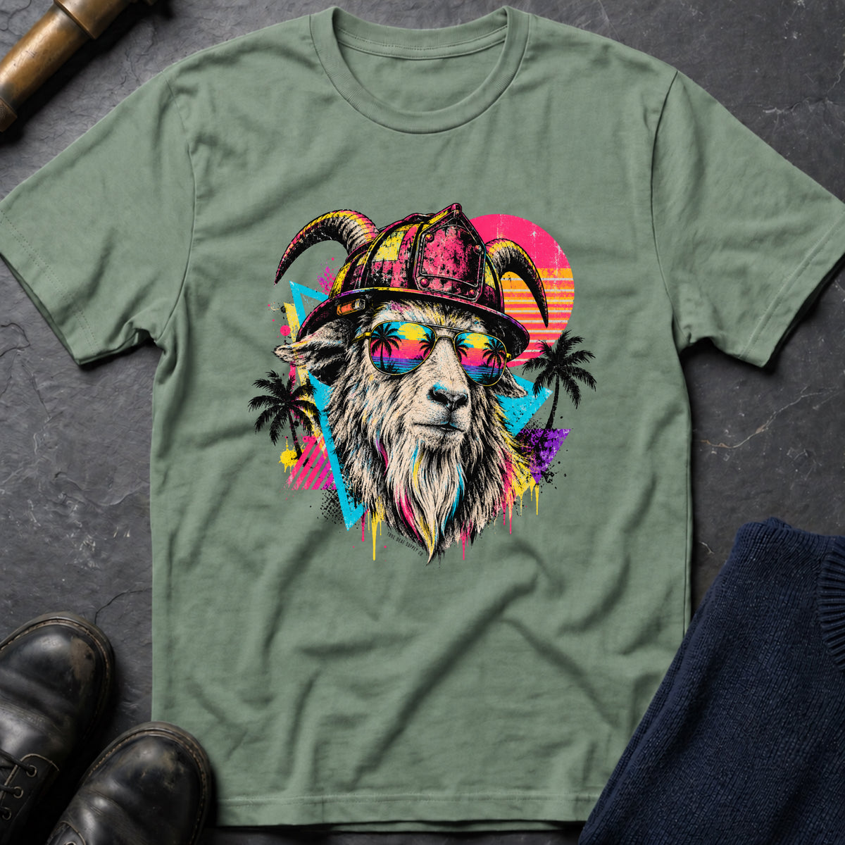 Retro Goat T-Shirt — Sage