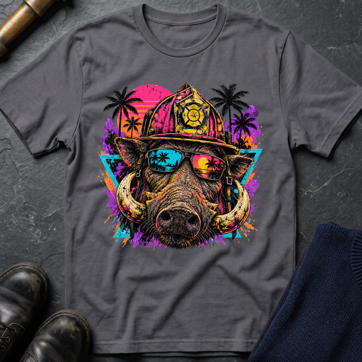 Retro Hog T-Shirt — Charcoal