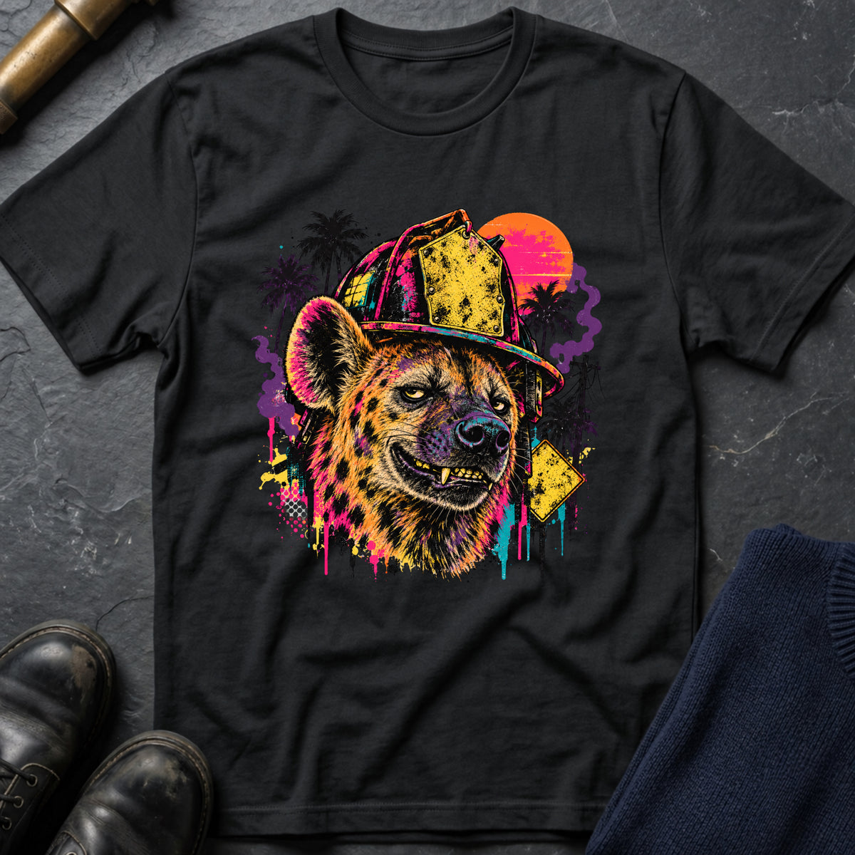 Retro Hyena T-Shirt — Black