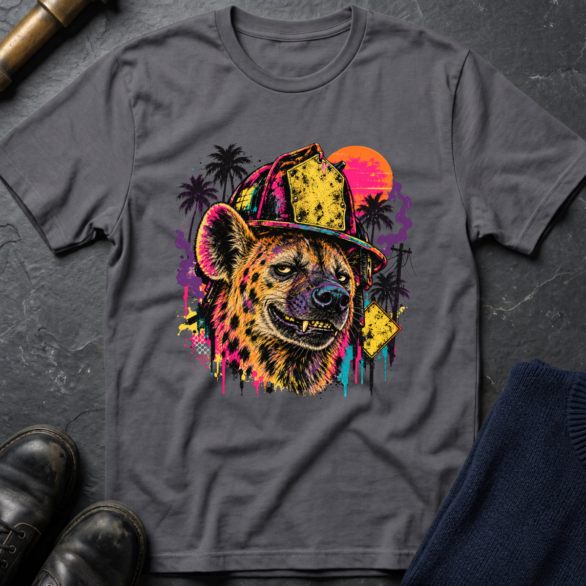 Retro Hyena T-Shirt — Charcoal