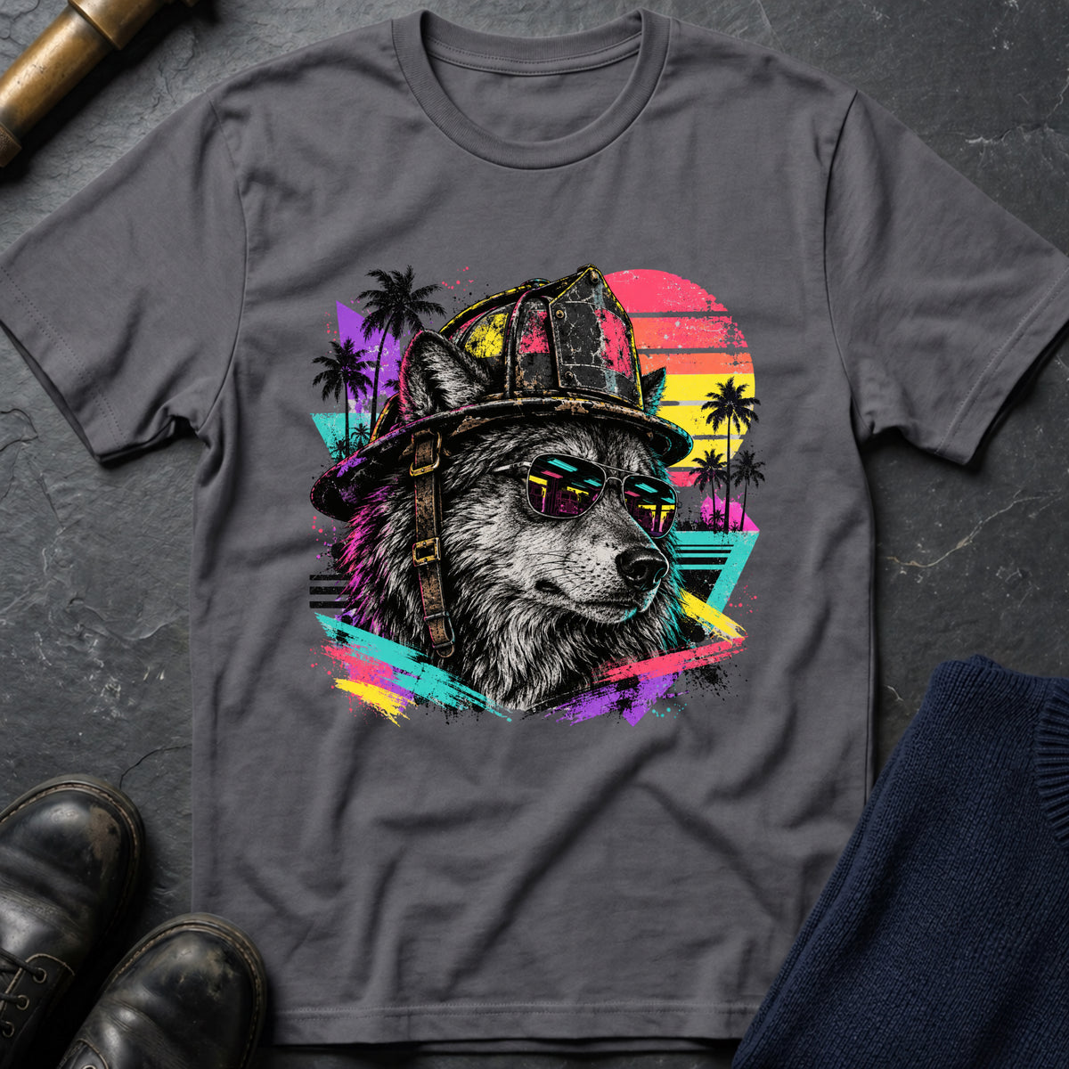 Retro Wolf T-Shirt — Charcoal