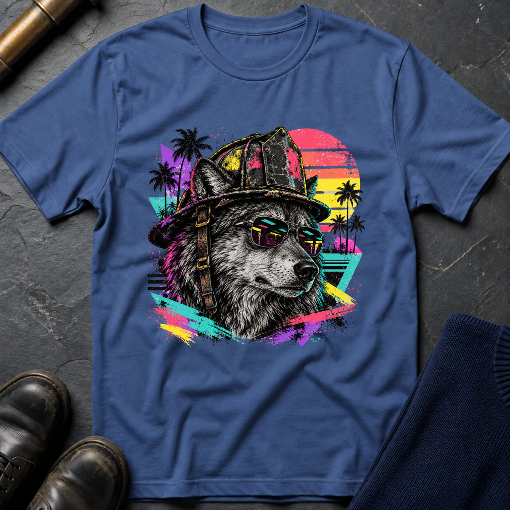 Retro Wolf T-Shirt — Heather Indigo